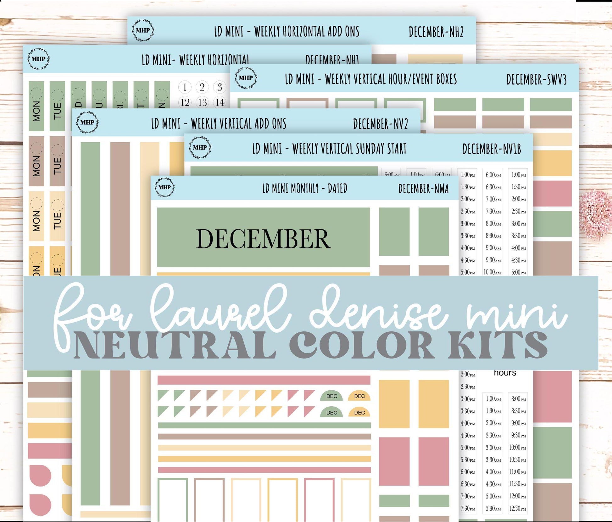 DECEMBER Neutral Color Stickers for Small Horizontal & Vertical Laurel Denise Planners. (Formerly Mini Planner) || NDEC