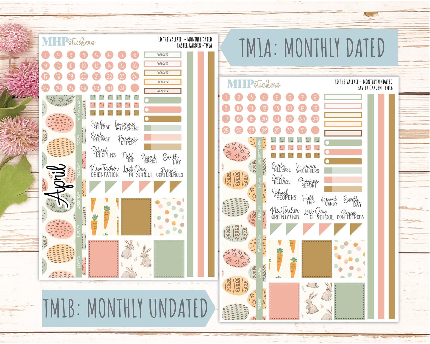 APRIL Stickers for The Valerie Laurel Denise Planner (Formerly Teacher Planner) "Easter Garden" || TC