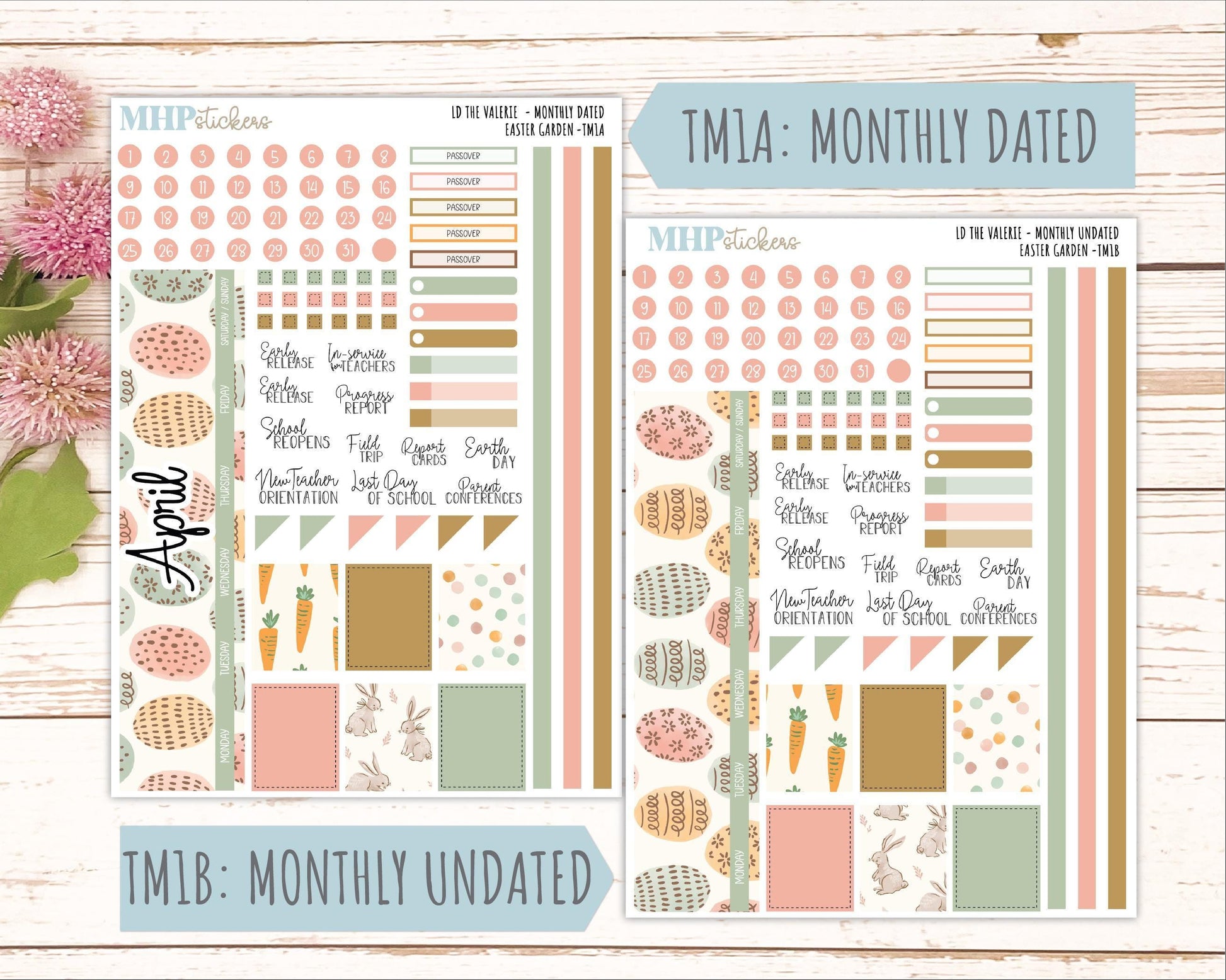 APRIL Stickers for The Valerie Laurel Denise Planner (Formerly Teacher Planner) "Easter Garden" || TC