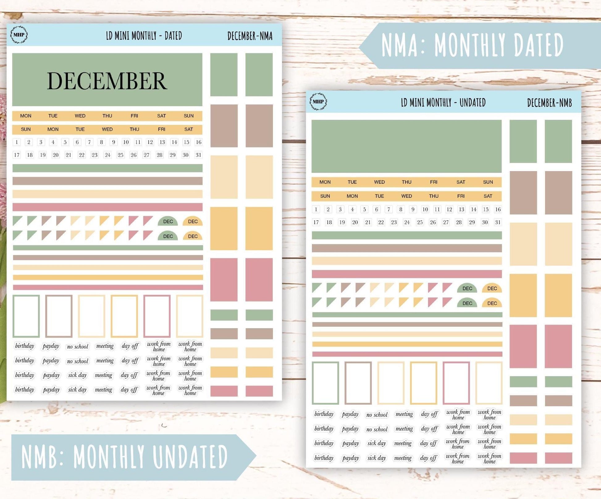 DECEMBER Neutral Color Stickers for Small Horizontal & Vertical Laurel Denise Planners. (Formerly Mini Planner) || NDEC