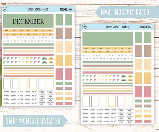 DECEMBER Neutral Color Stickers for Small Horizontal & Vertical Laurel Denise Planners. (Formerly Mini Planner) || NDEC