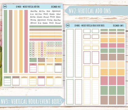 DECEMBER Neutral Color Stickers for Small Horizontal & Vertical Laurel Denise Planners. (Formerly Mini Planner) || NDEC