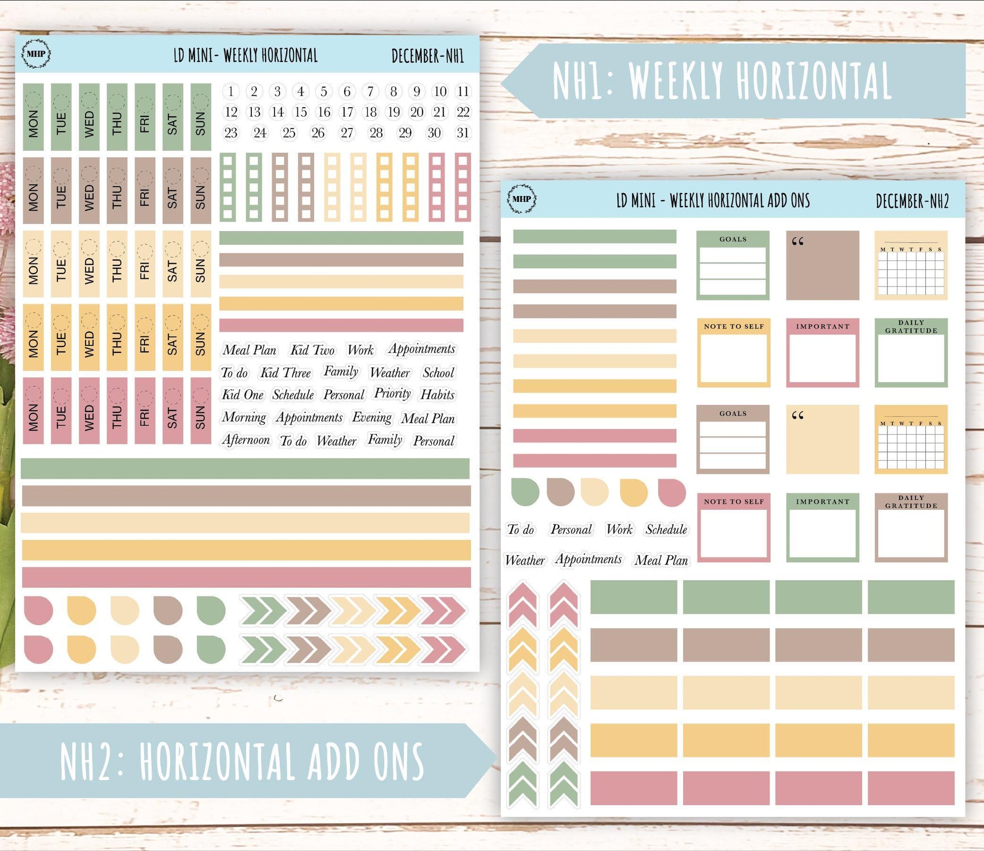 DECEMBER Neutral Color Stickers for Small Horizontal & Vertical Laurel Denise Planners. (Formerly Mini Planner) || NDEC