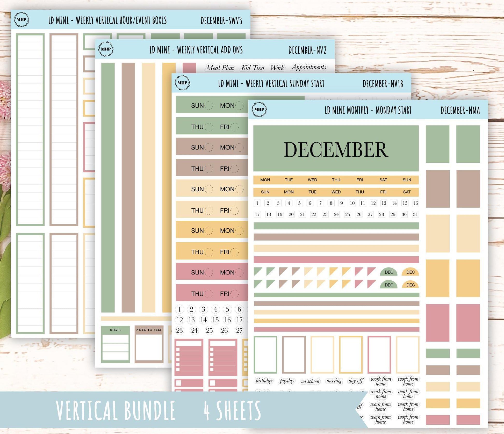 DECEMBER Neutral Color Stickers for Small Horizontal & Vertical Laurel Denise Planners. (Formerly Mini Planner) || NDEC