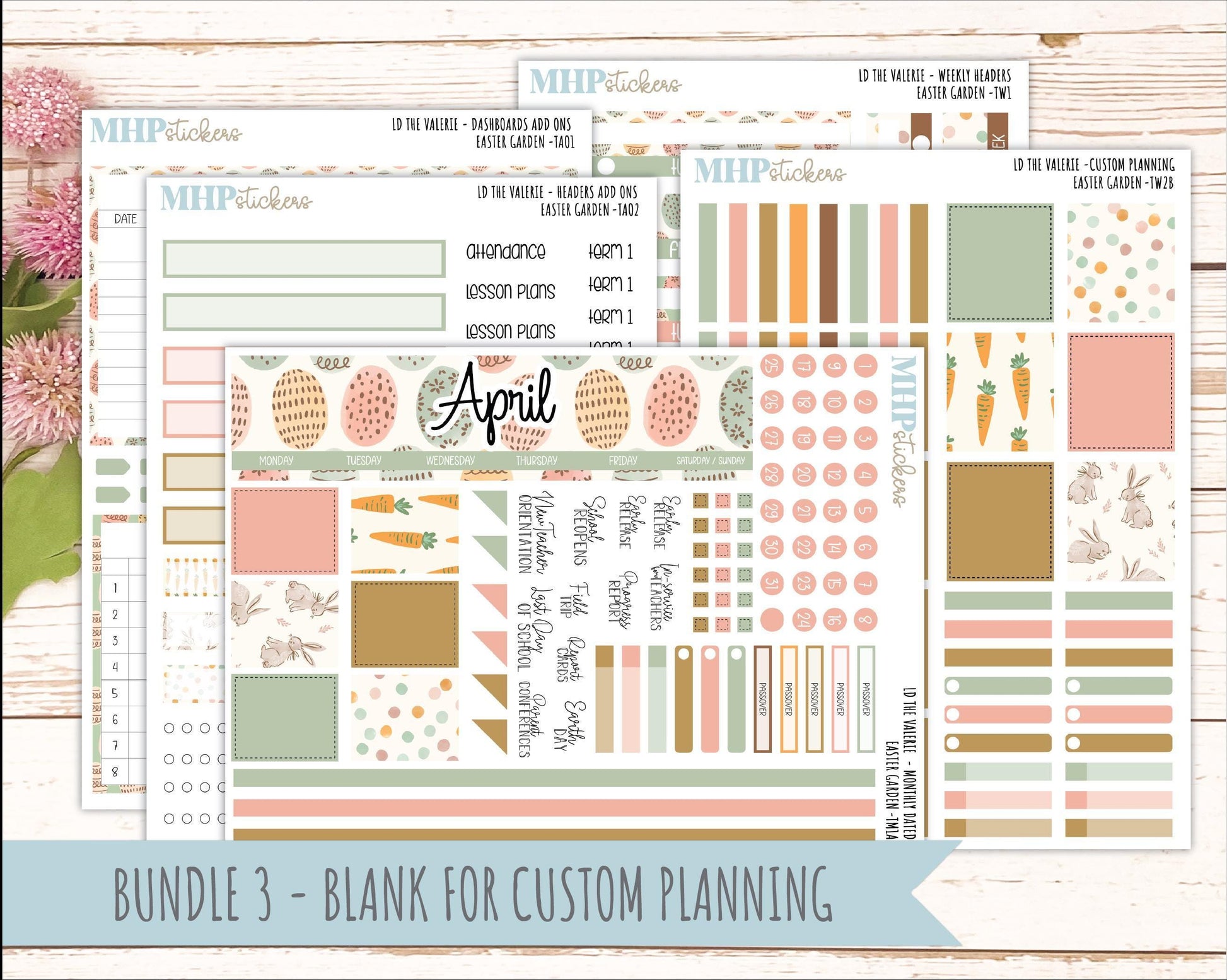 APRIL Stickers for The Valerie Laurel Denise Planner (Formerly Teacher Planner) "Easter Garden" || TC