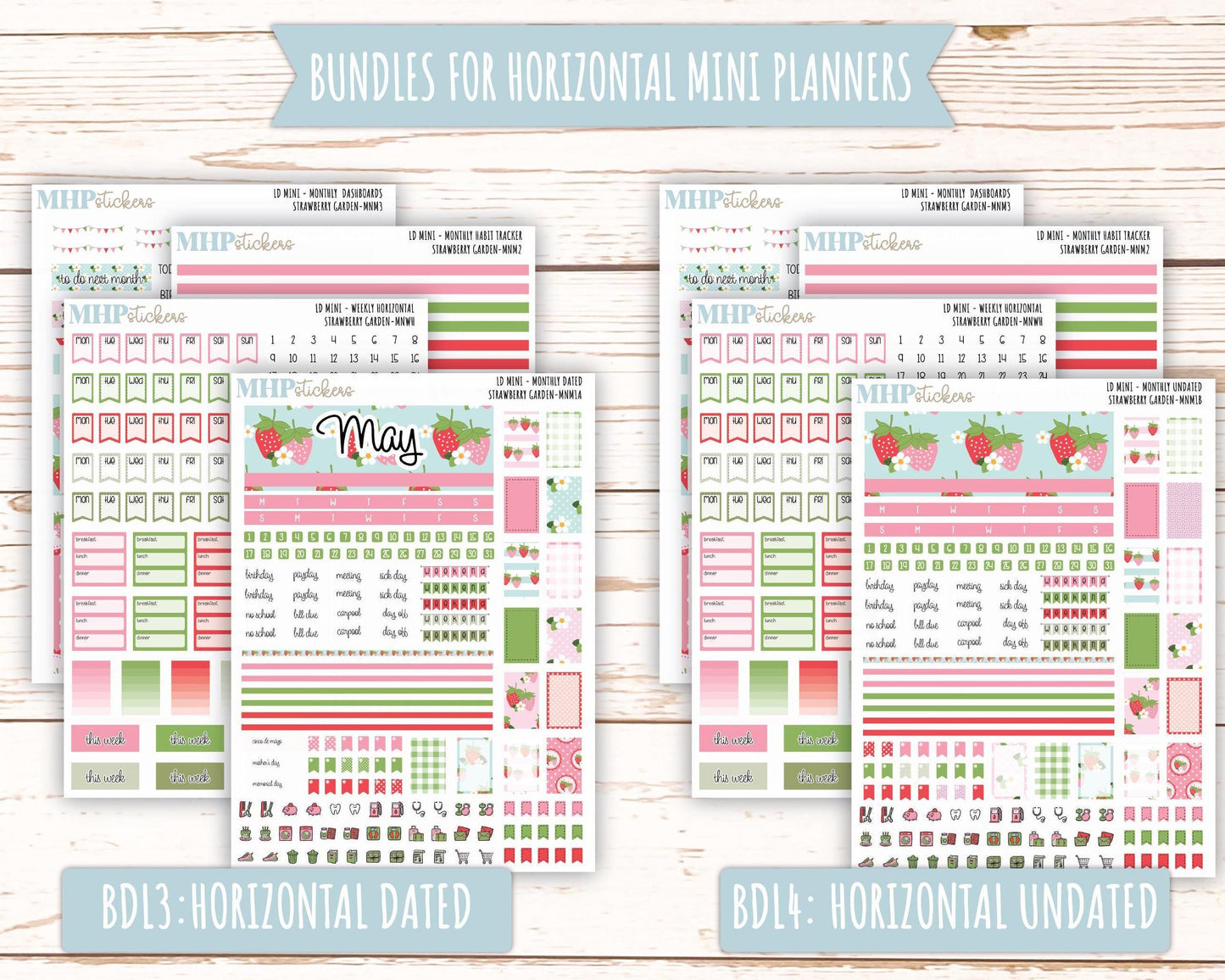 MAY 2025 Stickers for Small Horizontal & Vertical Laurel Denise Planners. (Formerly Mini Planner) "Strawberry Garden" || MNSG