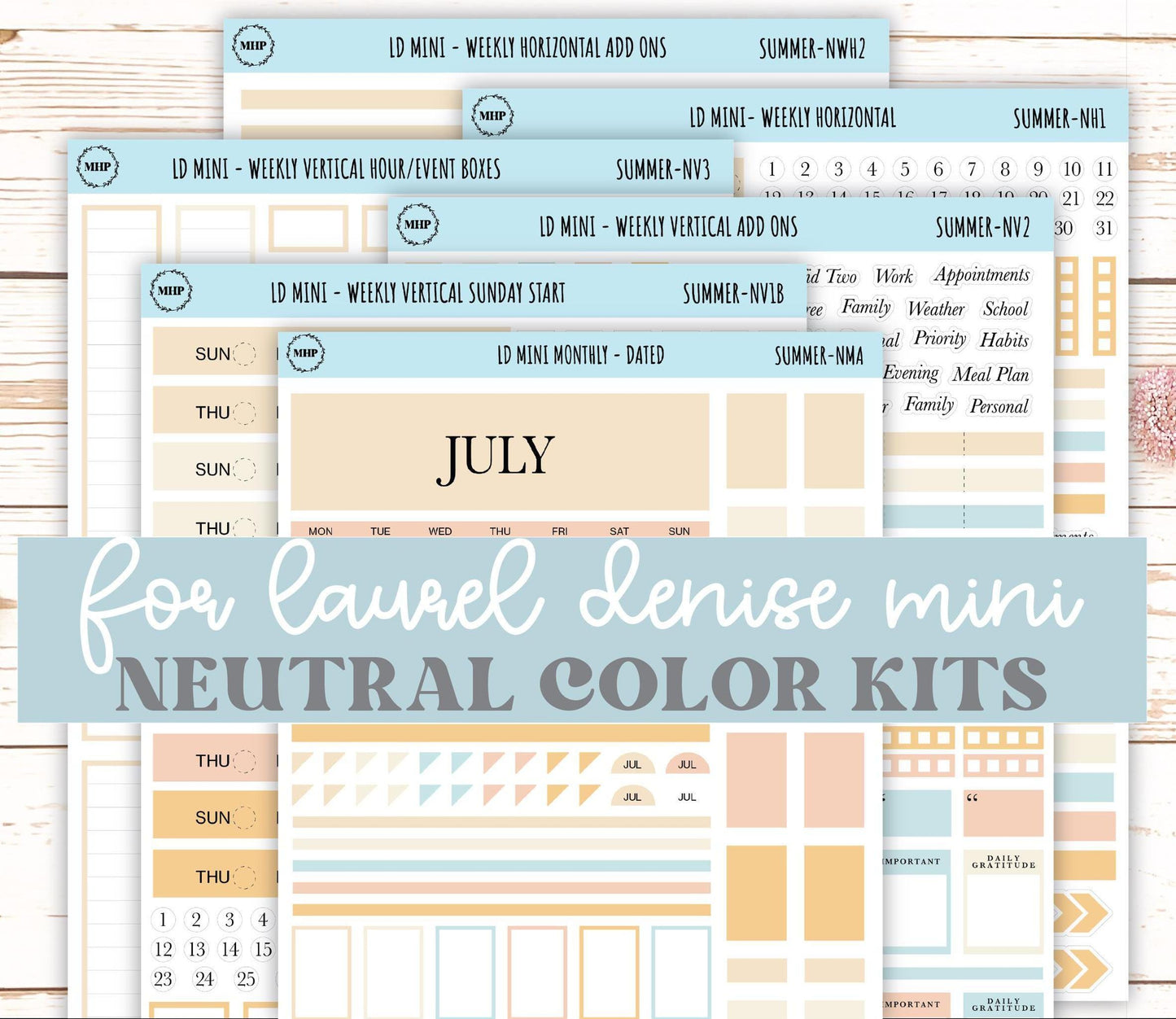 JULY Neutral Color Stickers for small Laurel Denise Planners || NJUL
