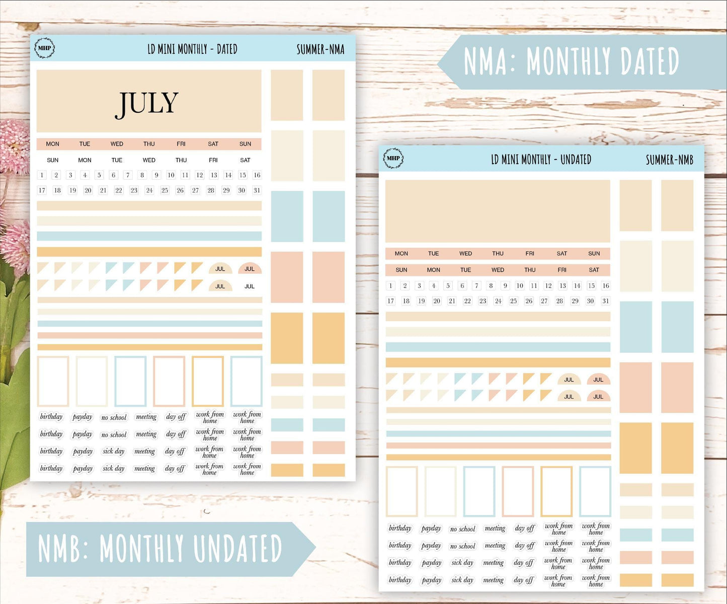 JULY Neutral Color Stickers for small Laurel Denise Planners || NJUL