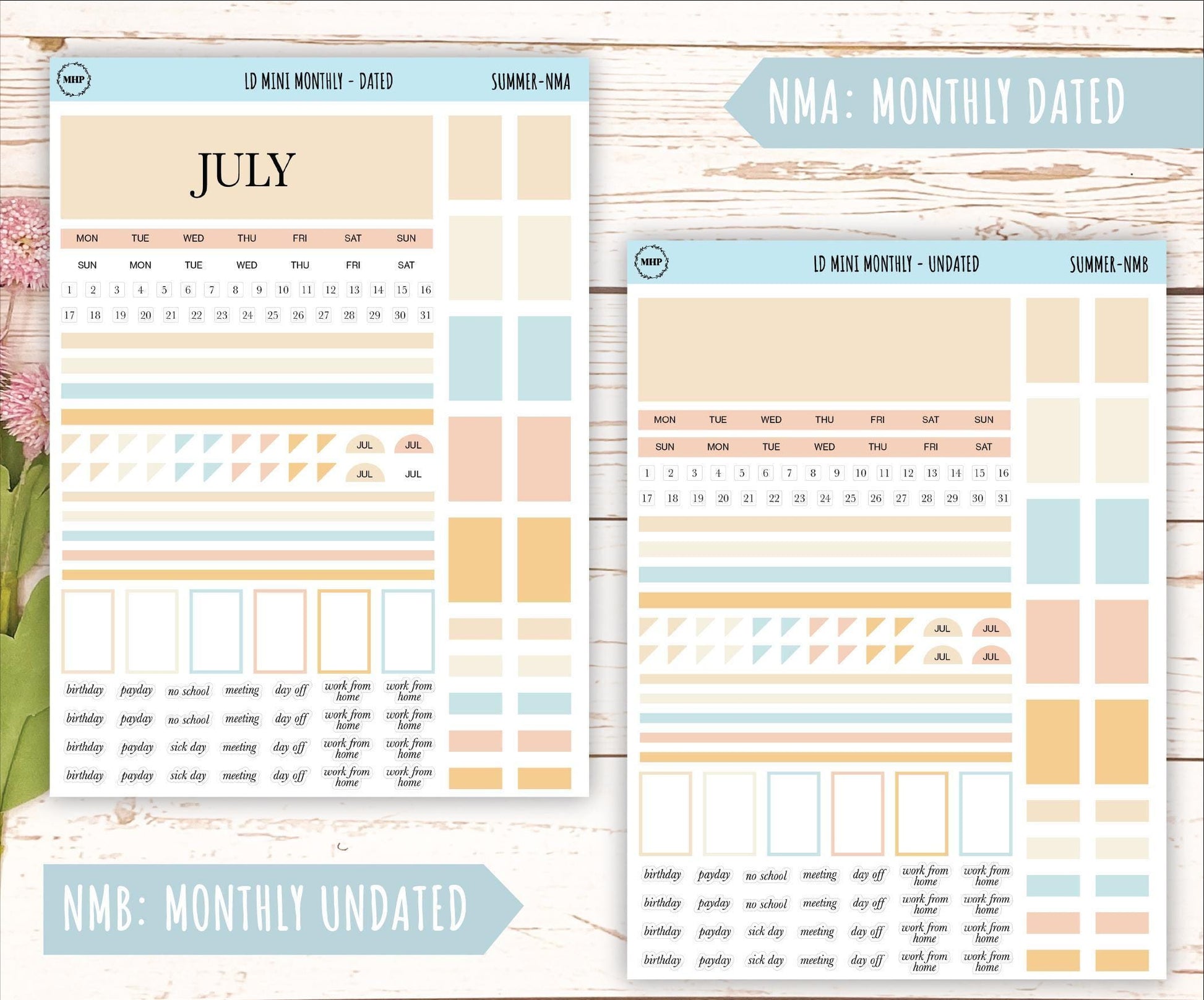 JULY Neutral Color Stickers for small Laurel Denise Planners || NJUL