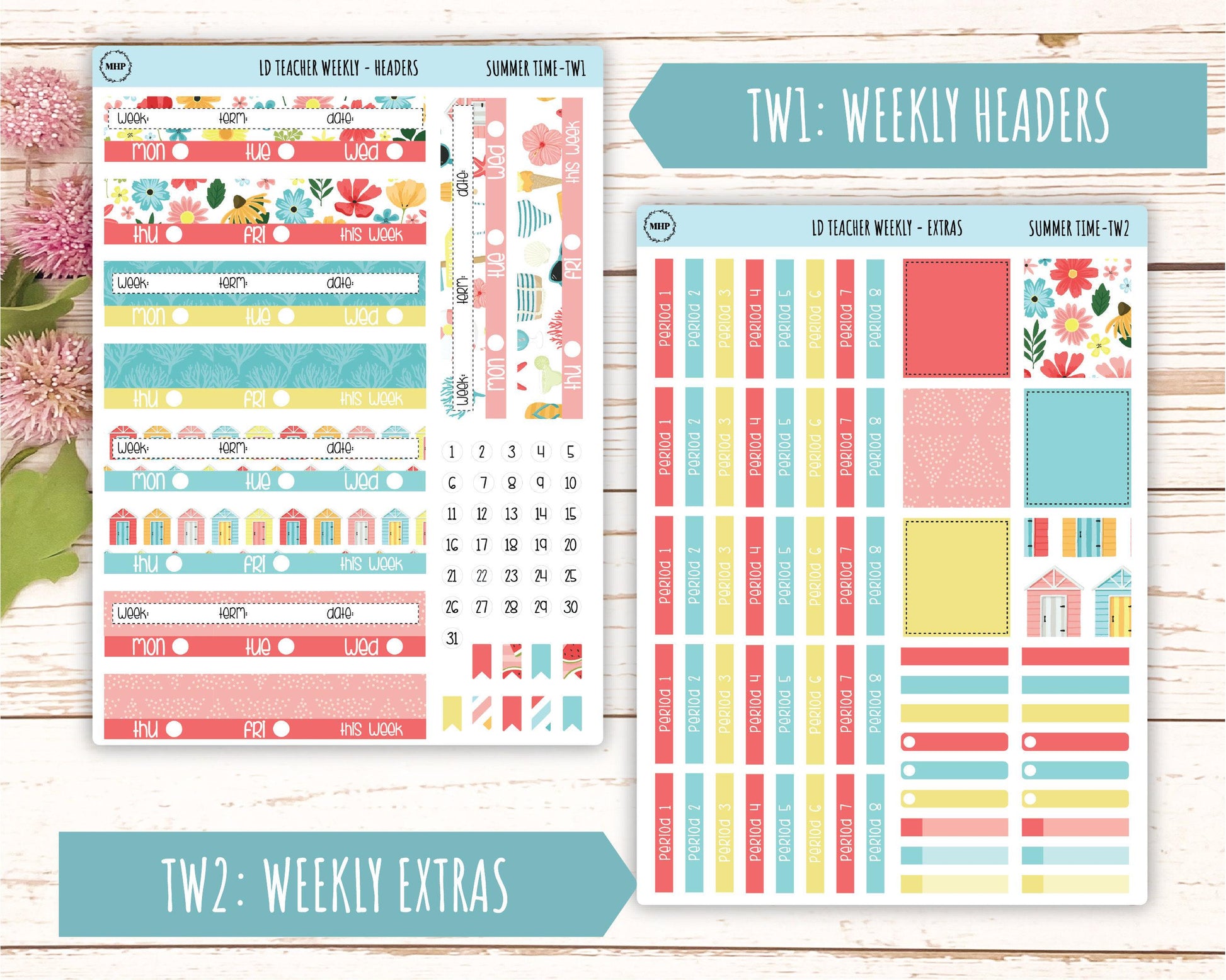 AUGUST Stickers for The Valerie Laurel Denise Planner (Formerly Teacher Planner) "Summer Time" || TST