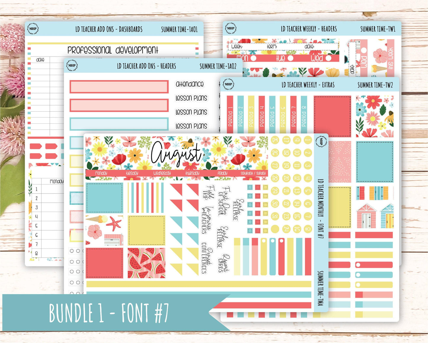 AUGUST Stickers for The Valerie Laurel Denise Planner (Formerly Teacher Planner) "Summer Time" || TST