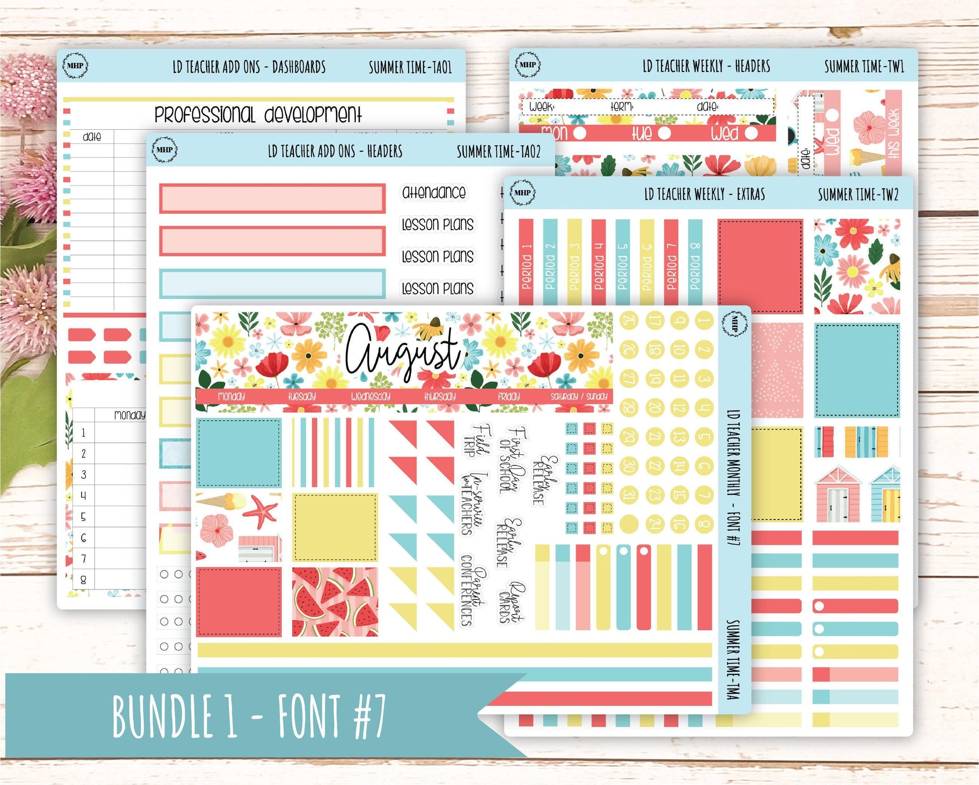AUGUST Stickers for The Valerie Laurel Denise Planner (Formerly Teacher Planner) "Summer Time" || TST