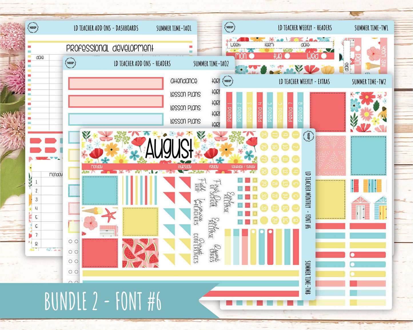 AUGUST Stickers for The Valerie Laurel Denise Planner (Formerly Teacher Planner) "Summer Time" || TST