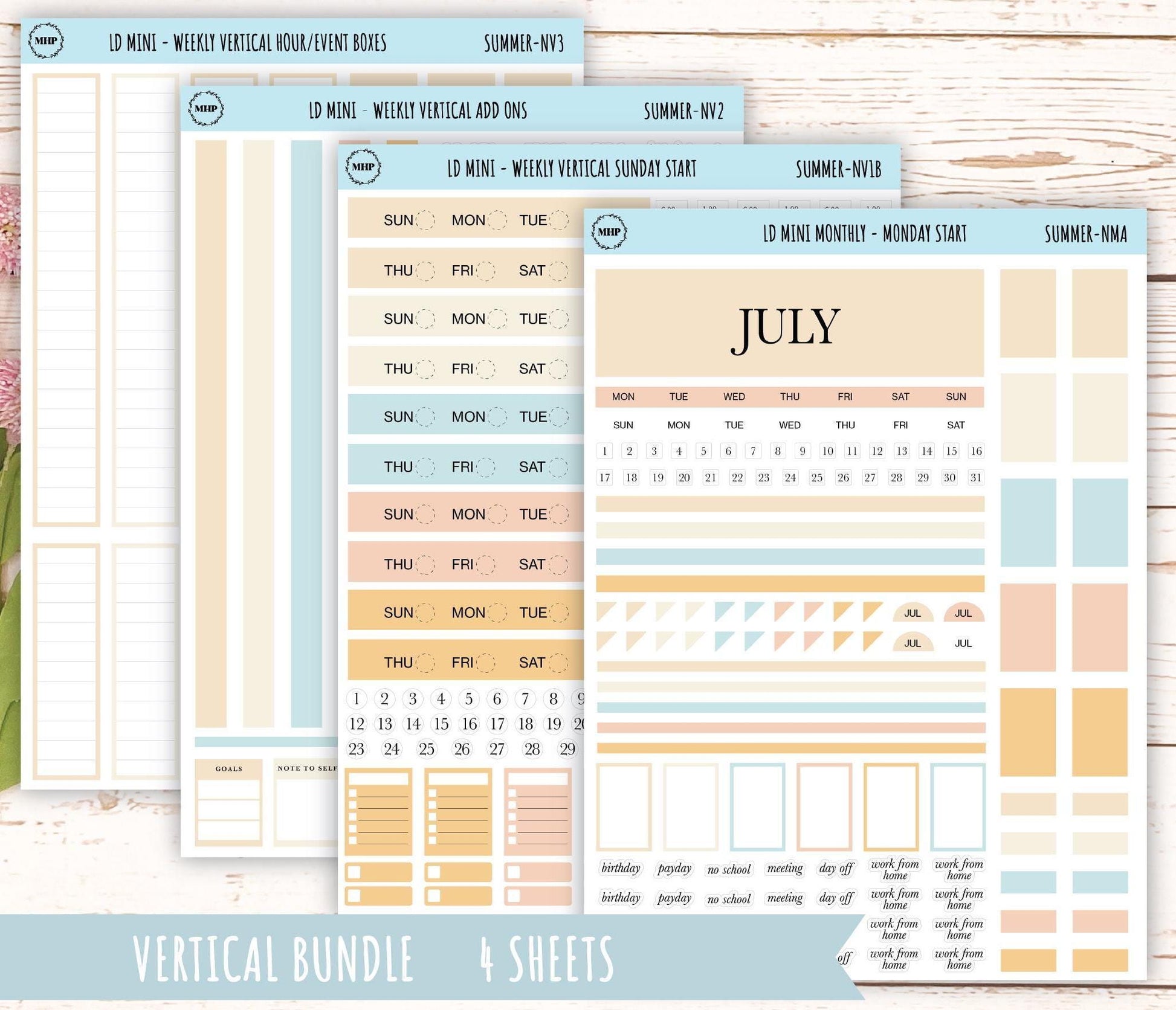JULY Neutral Color Stickers for small Laurel Denise Planners || NJUL