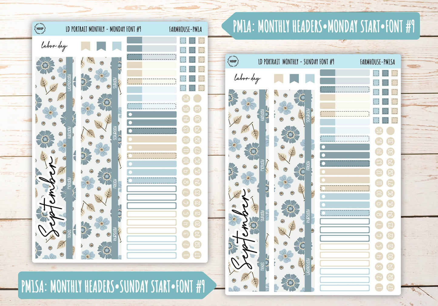 SEPTEMBER Stickers for The Scout Laurel Denise Planner (formerly Portrait Planner). "Farmhouse" || PFH
