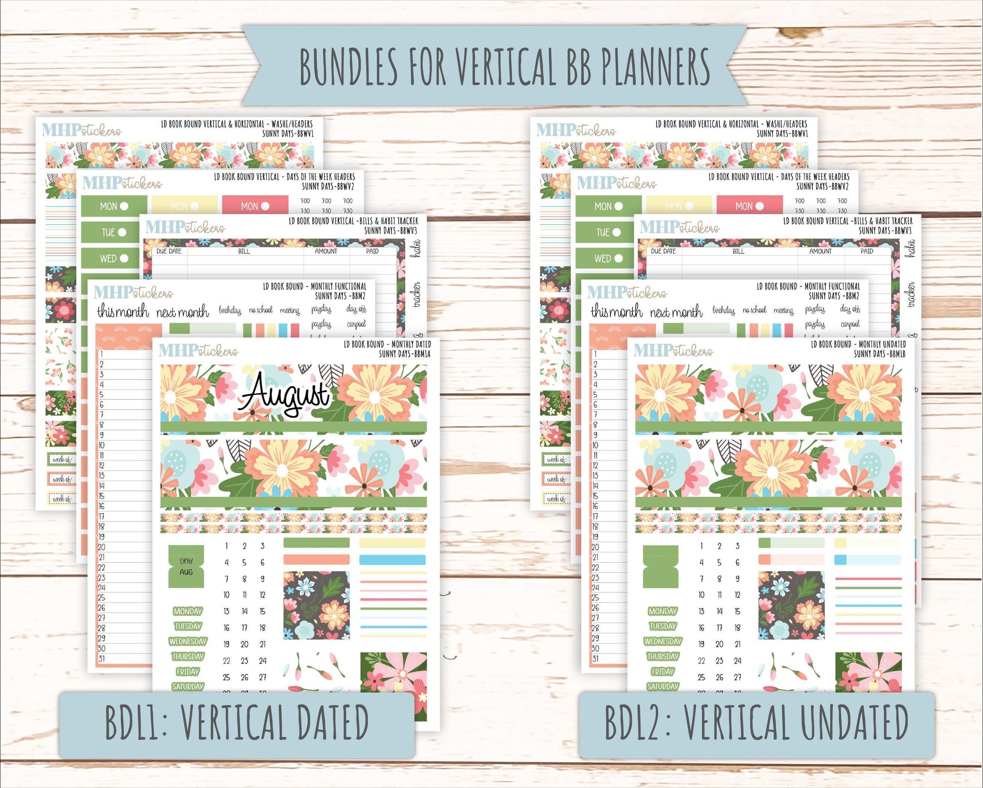 August 2025 Stickers for The Mae & The Kristy Laurel Denise Planners ( Formerly Book Bound Planner) "Sunny Days" || BBSD