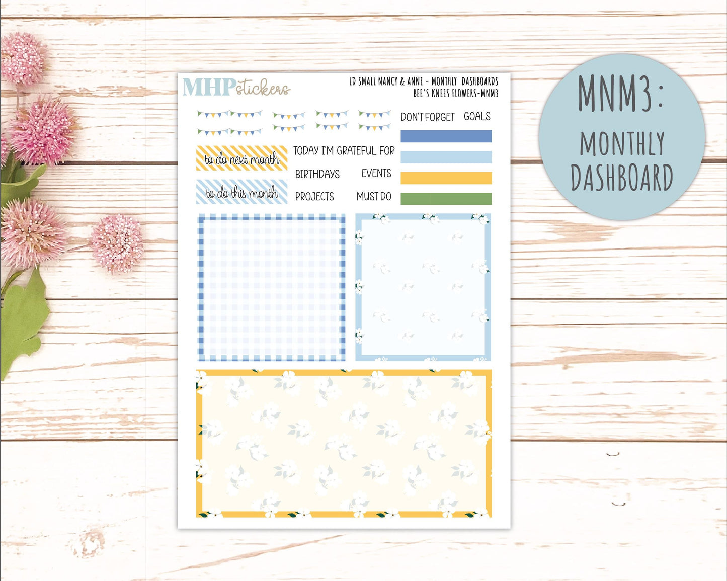 APRIL 2026 Stickers for Small Nancy & Anne Laurel Denise Planners. (Formerly Mini Planner) "Bee's Knees Flowers" || MN