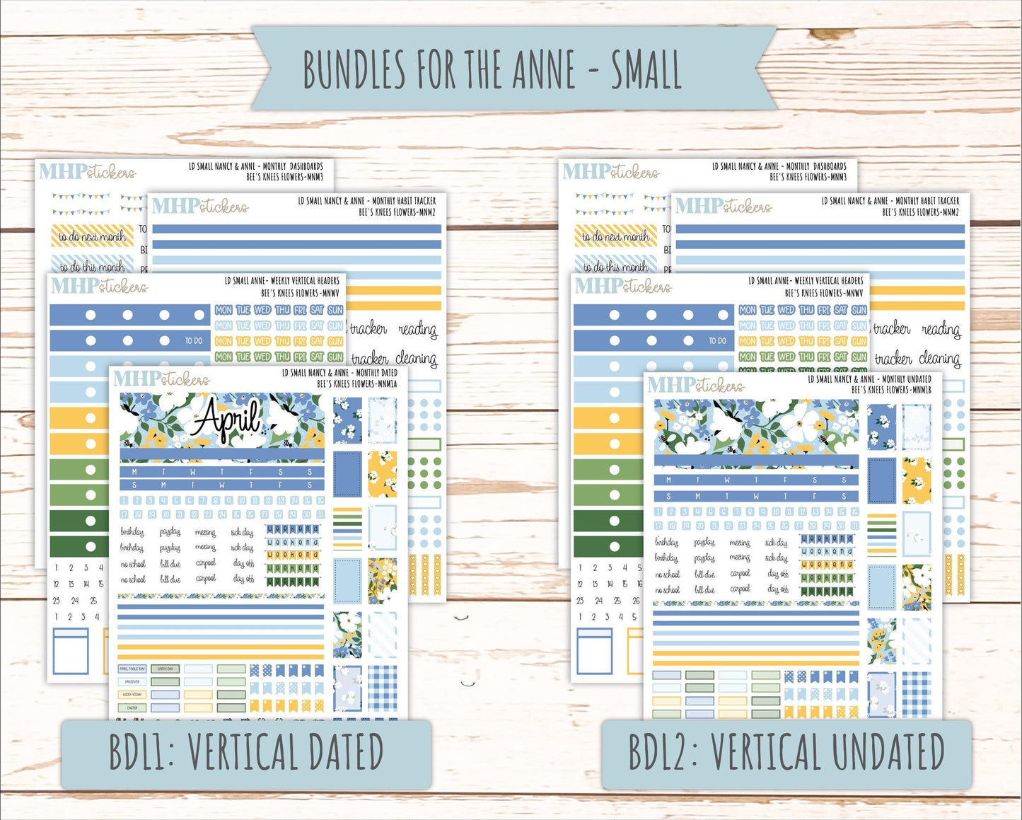 APRIL 2026 Stickers for Small Nancy & Anne Laurel Denise Planners. (Formerly Mini Planner) "Bee's Knees Flowers" || MN