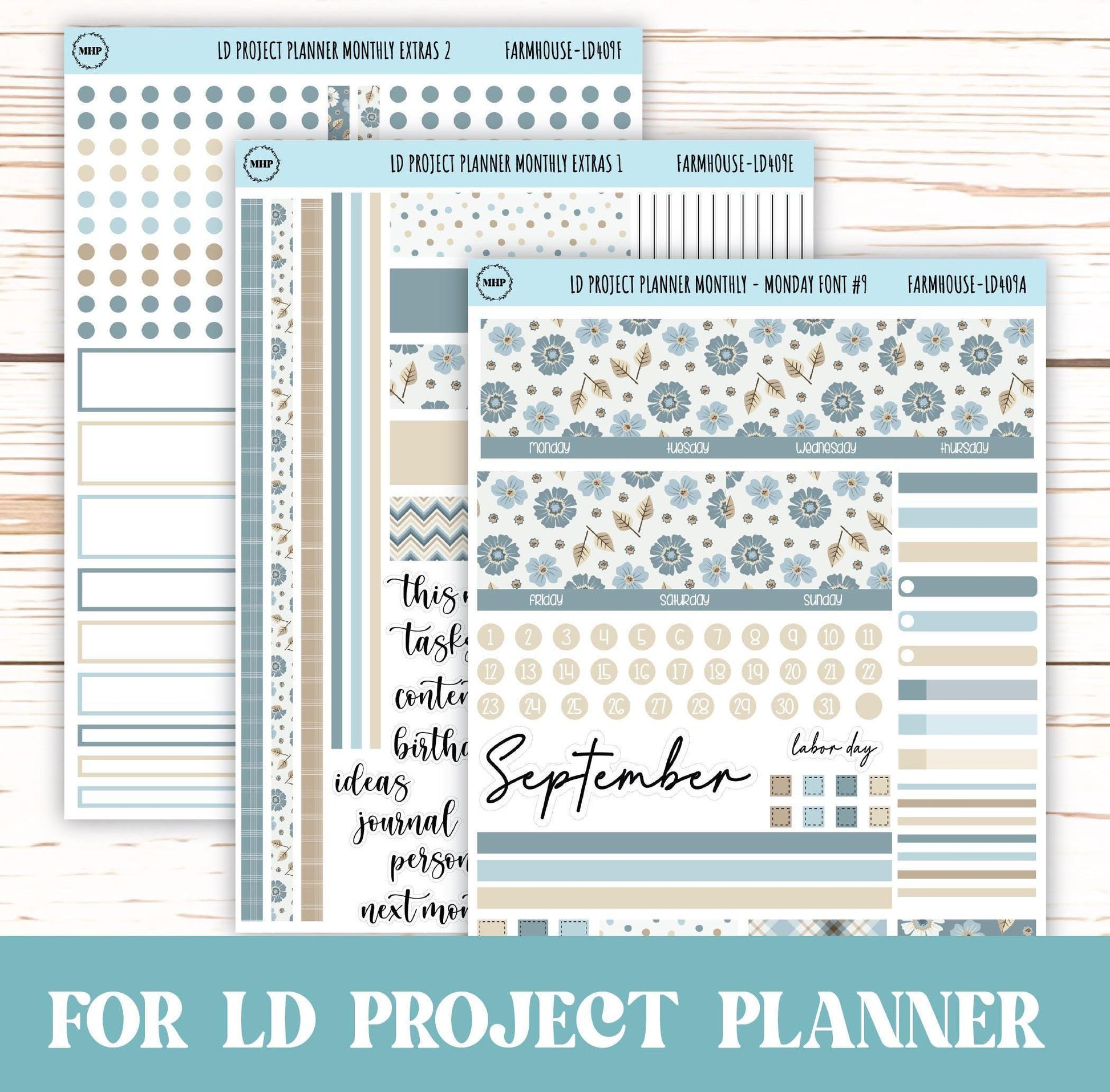 SEPTEMBER Stickers for The Rose Large Laurel Denise Planner (Formerly Project Planner) "Farmhouse" || LD409FH