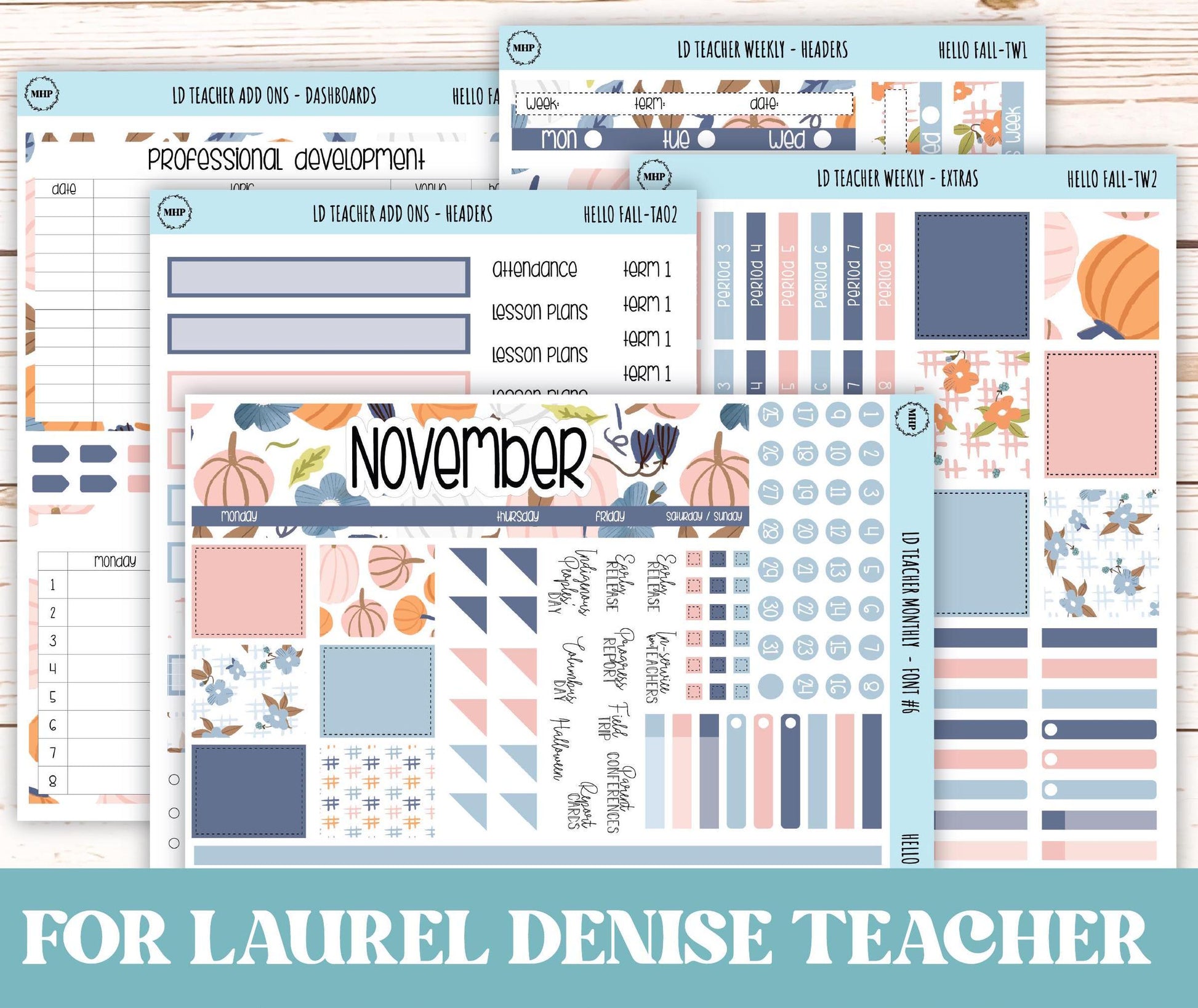 NOVEMBER Stickers for The Valerie Laurel Denise Planner (Formerly Teacher Planner) "Hello Fall" || THF