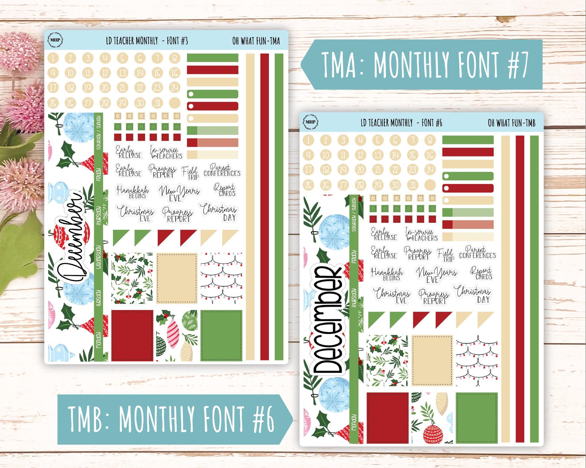 DECEMBER Stickers for The Valerie Laurel Denise Planner (Formerly Teacher Planner) "Oh What Fun" || TOWF