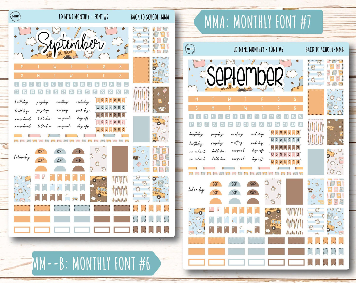 September Stickers for Small Horizontal & Vertical Laurel Denise Planners. (Formerly Mini Planner) "Back to School" || MBTS