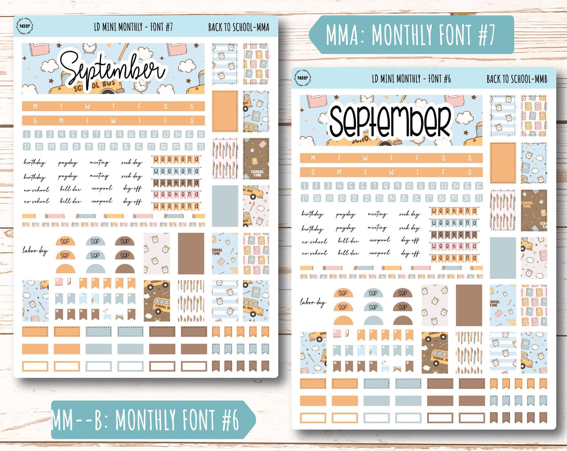 September Stickers for Small Horizontal & Vertical Laurel Denise Planners. (Formerly Mini Planner) "Back to School" || MBTS