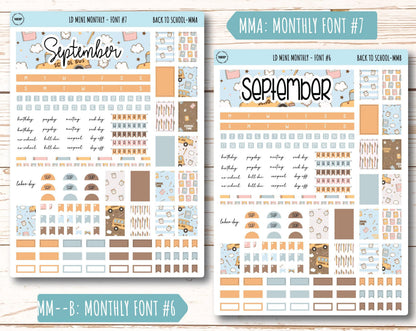 September Stickers for Small Horizontal & Vertical Laurel Denise Planners. (Formerly Mini Planner) "Back to School" || MBTS
