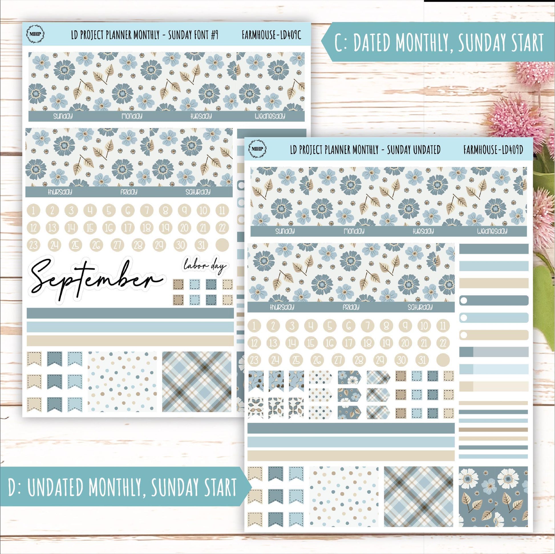 SEPTEMBER Stickers for The Rose Large Laurel Denise Planner (Formerly Project Planner) "Farmhouse" || LD409FH