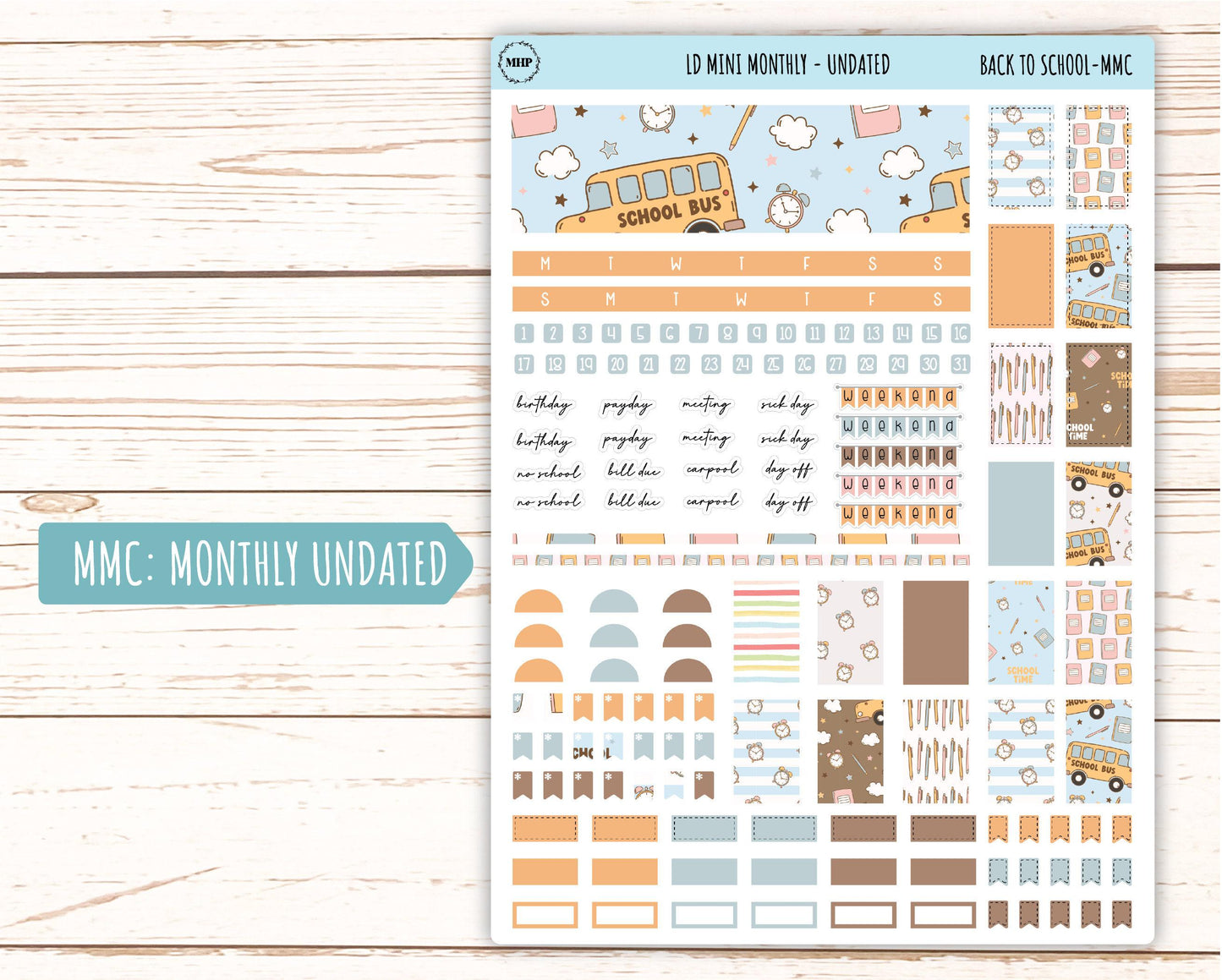 September Stickers for Small Horizontal & Vertical Laurel Denise Planners. (Formerly Mini Planner) "Back to School" || MBTS