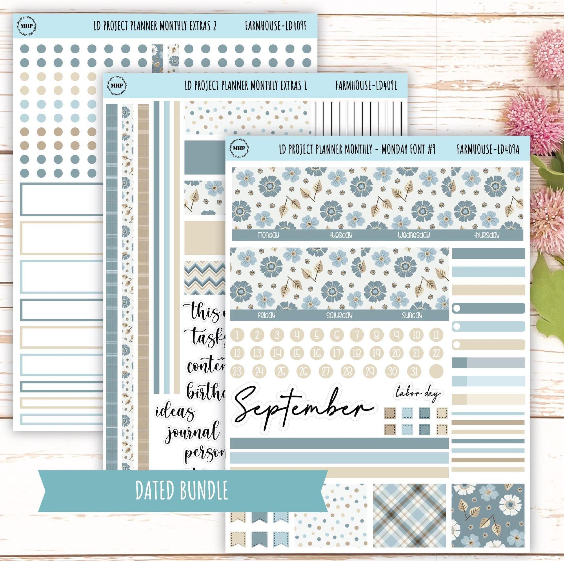 SEPTEMBER Stickers for The Rose Large Laurel Denise Planner (Formerly Project Planner) "Farmhouse" || LD409FH