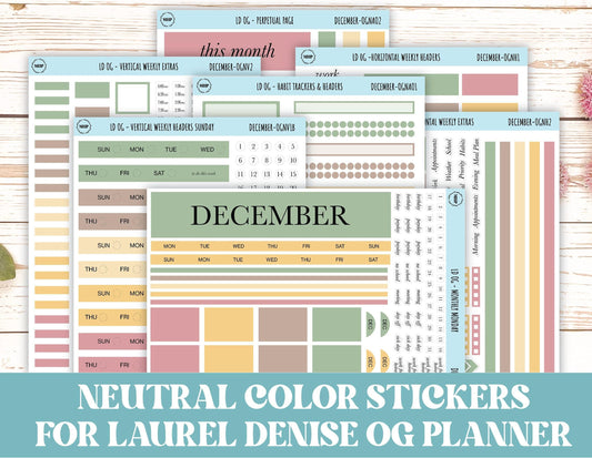 Neutral Color Stickers for Large size Horizontal & Vertical Laurel Denise Planner. (Formerly Original or Standar Size) DECEMBER || OGNDEC