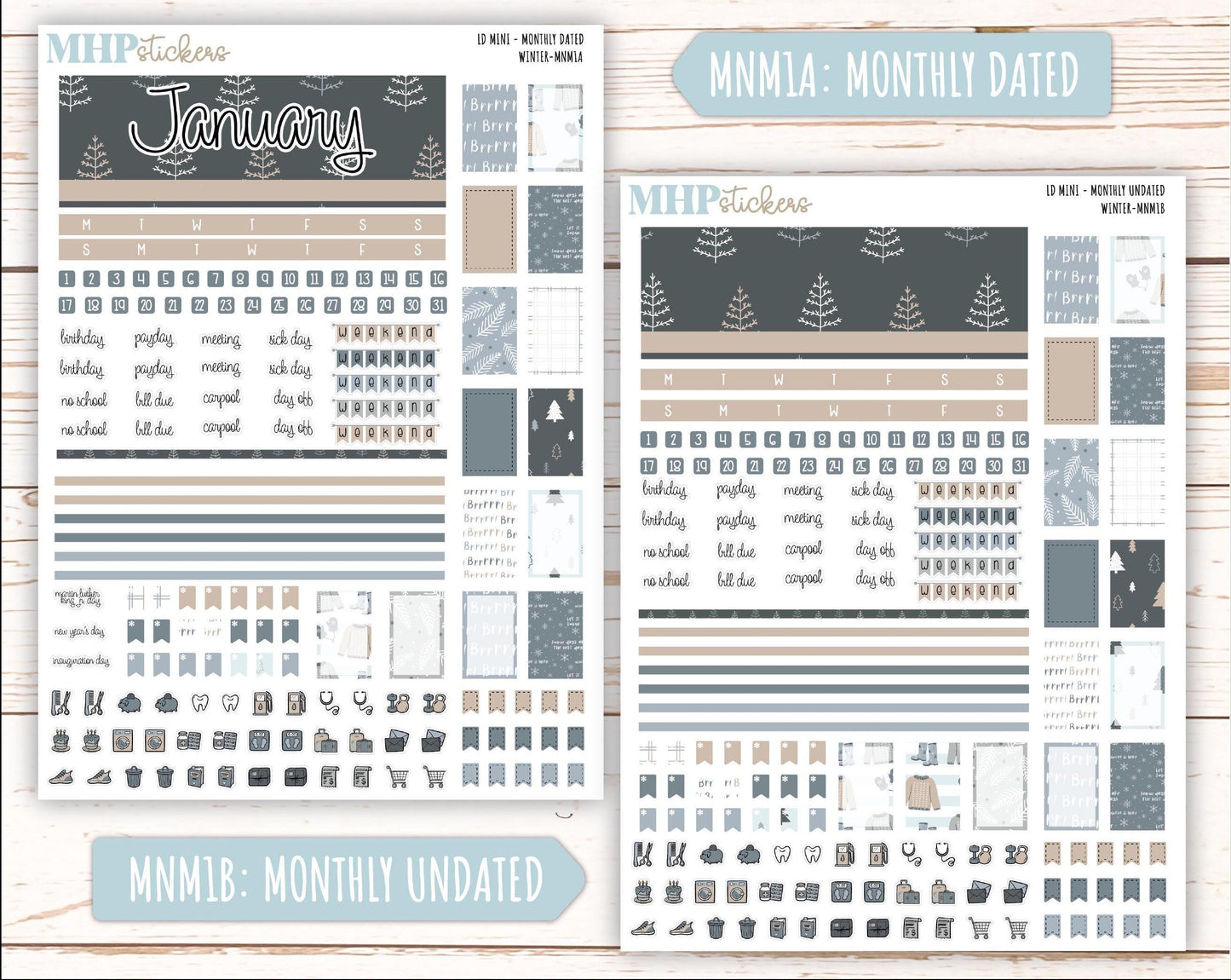 JANUARY 2025 Stickers for small Laurel Denise Planners "Winter" || MNW