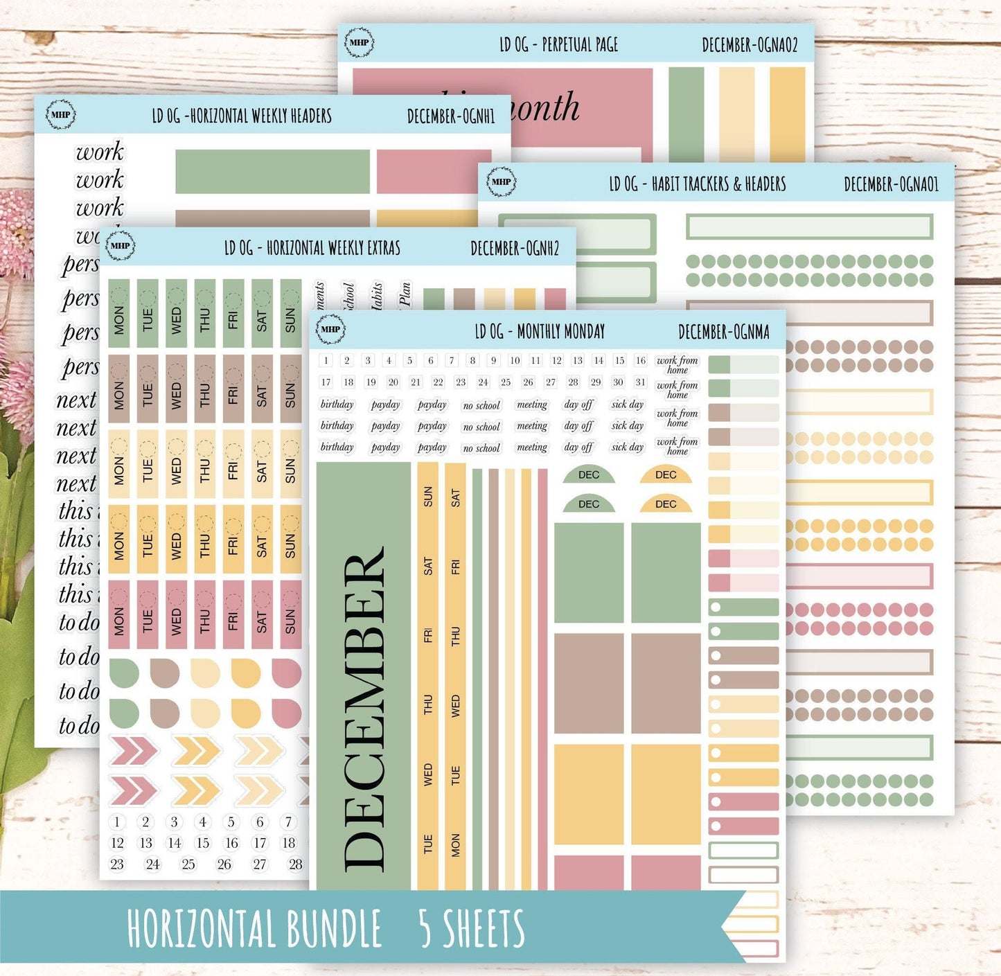 Neutral Color Stickers for Large size Horizontal & Vertical Laurel Denise Planner. (Formerly Original or Standar Size) DECEMBER || OGNDEC