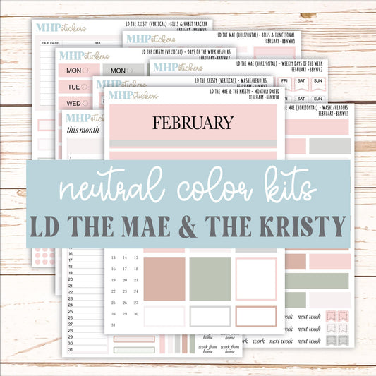FEBRUARY Stickers for The Mae & Kristy Laurel Denise Planners (formerly Book Bound Planner). Neutral Color || BBN