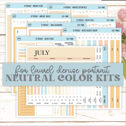 JULY Stickers for The Scout Laurel Denise Planner (formerly Portrait Planner). Neutral Color || PN