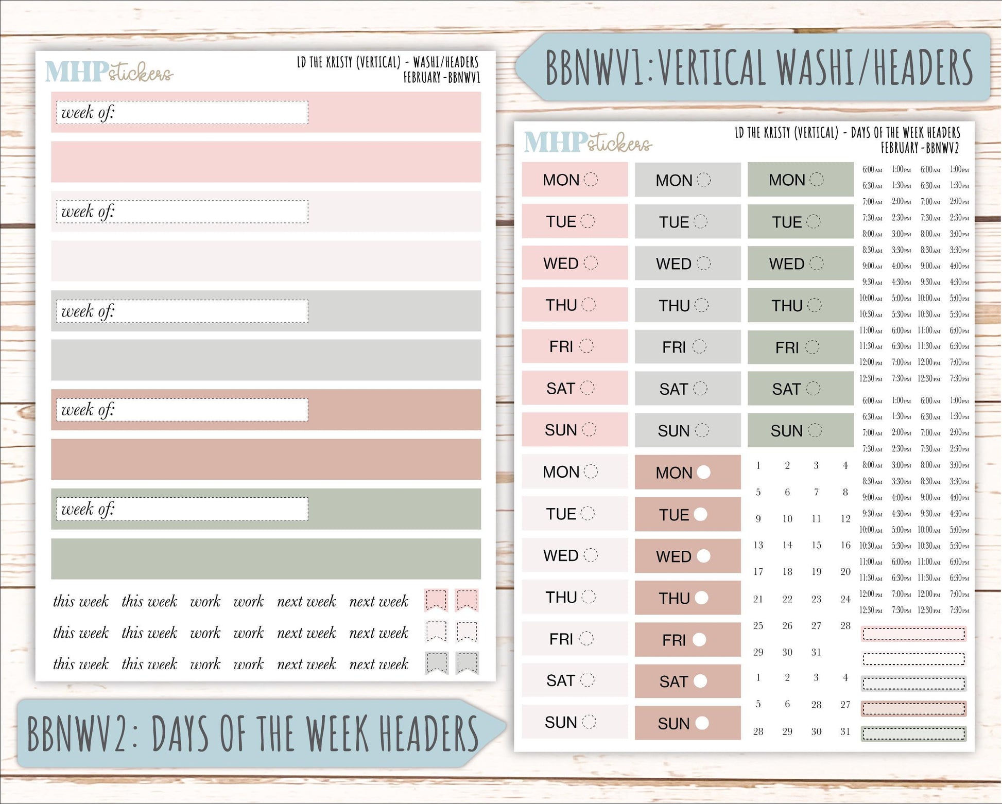 FEBRUARY Stickers for The Mae & Kristy Laurel Denise Planners (formerly Book Bound Planner). Neutral Color || BBN