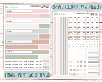 FEBRUARY Stickers for The Mae & Kristy Laurel Denise Planners (formerly Book Bound Planner). Neutral Color || BBN