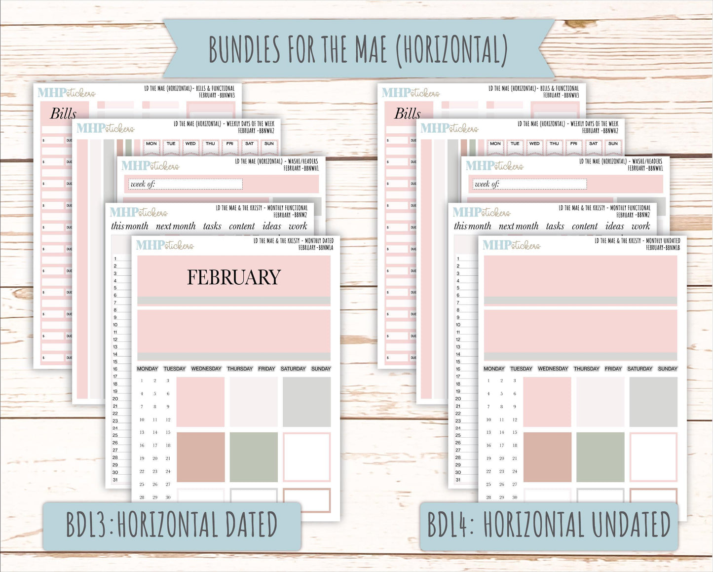 FEBRUARY Stickers for The Mae & Kristy Laurel Denise Planners (formerly Book Bound Planner). Neutral Color || BBN