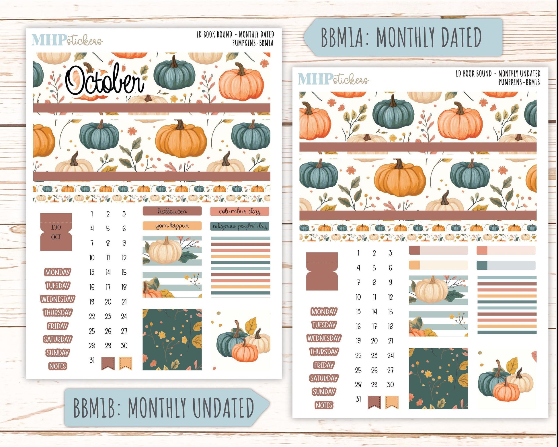 OCTOBER 2025 Stickers for The Mae & The Kristy Laurel Denise Planners ( Formerly Book Bound Planner) "Pumpkins" || BB