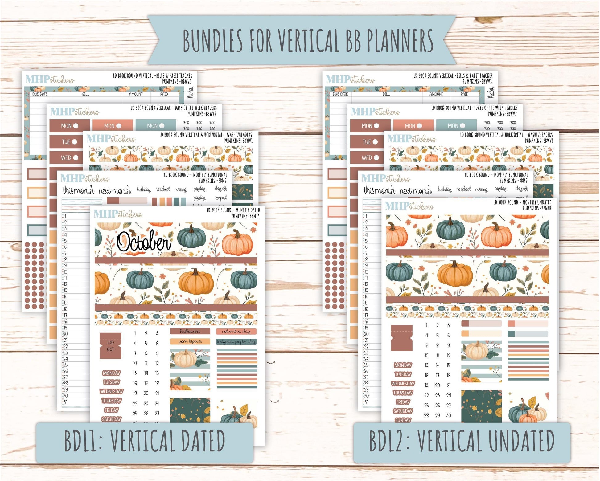 OCTOBER 2025 Stickers for The Mae & The Kristy Laurel Denise Planners ( Formerly Book Bound Planner) "Pumpkins" || BB