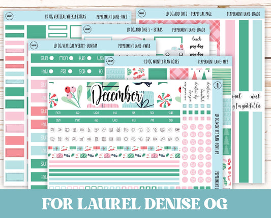 DECEMBER Stickers for Large size Horizontal & Vertical Laurel Denise Planner. (Formerly Original or Standar Size) "Peppermint Lane" || OGPL