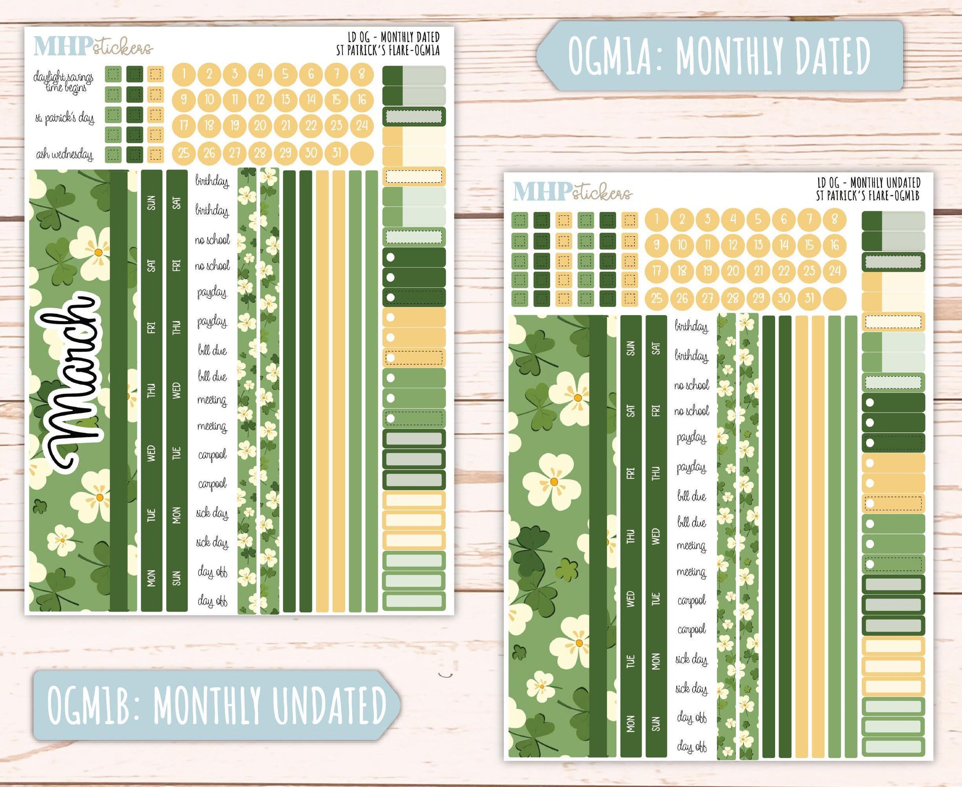 MARCH 2025 Stickers for Large size Horizontal & Vertical Laurel Denise Planners. (Formerly Original Size) "St Patrick's Flare" || OGSPF