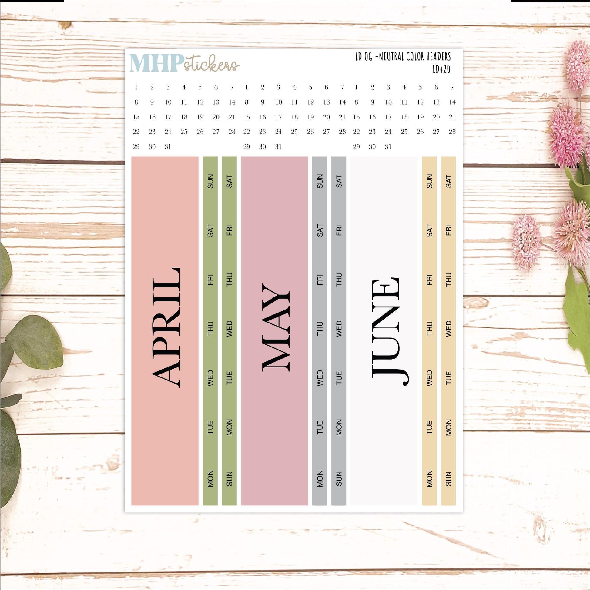 Neutral Color Monthly Headers Set for Laurel Denise Large || LD420