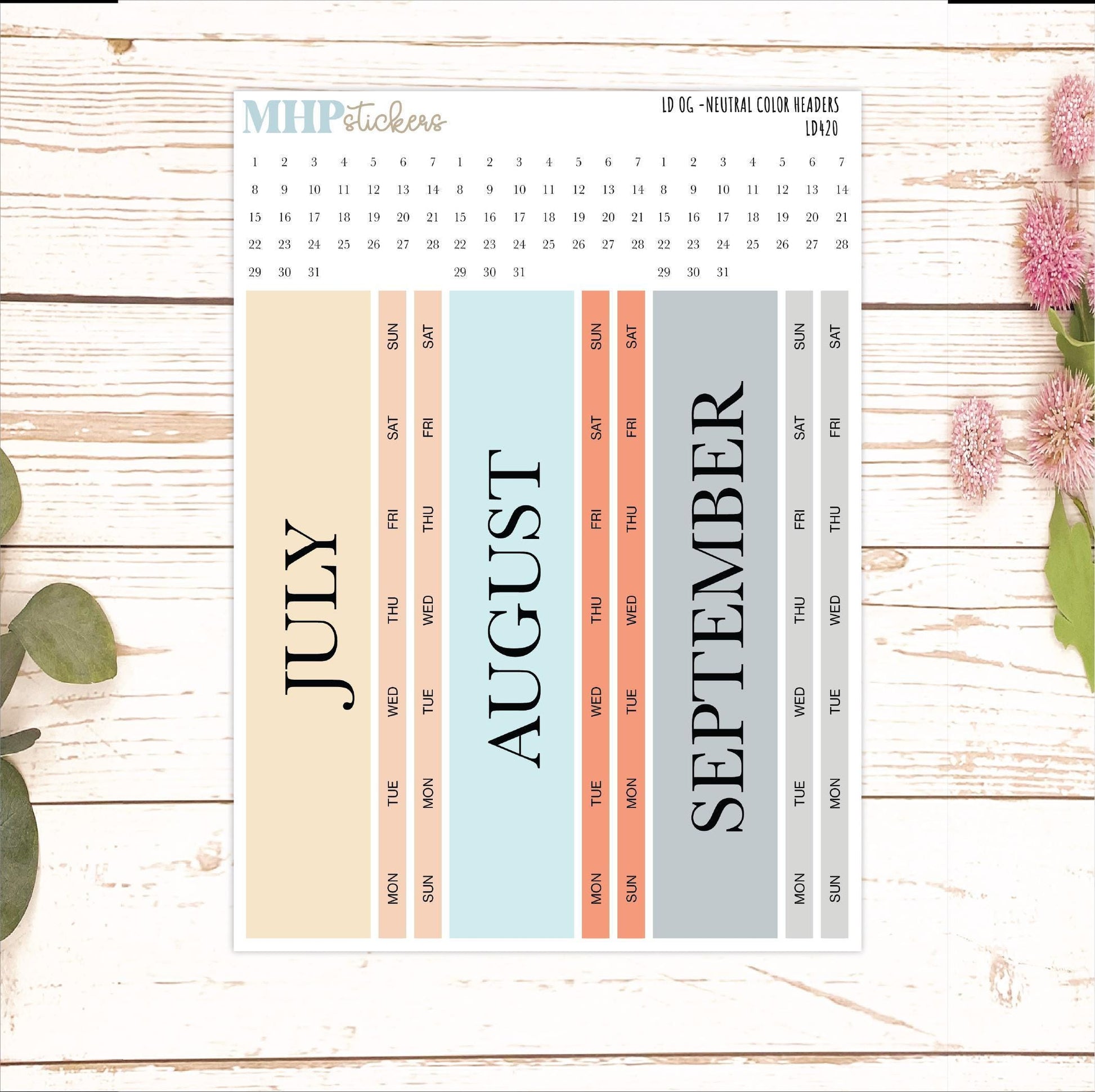 Neutral Color Monthly Headers Set for Laurel Denise Large || LD420