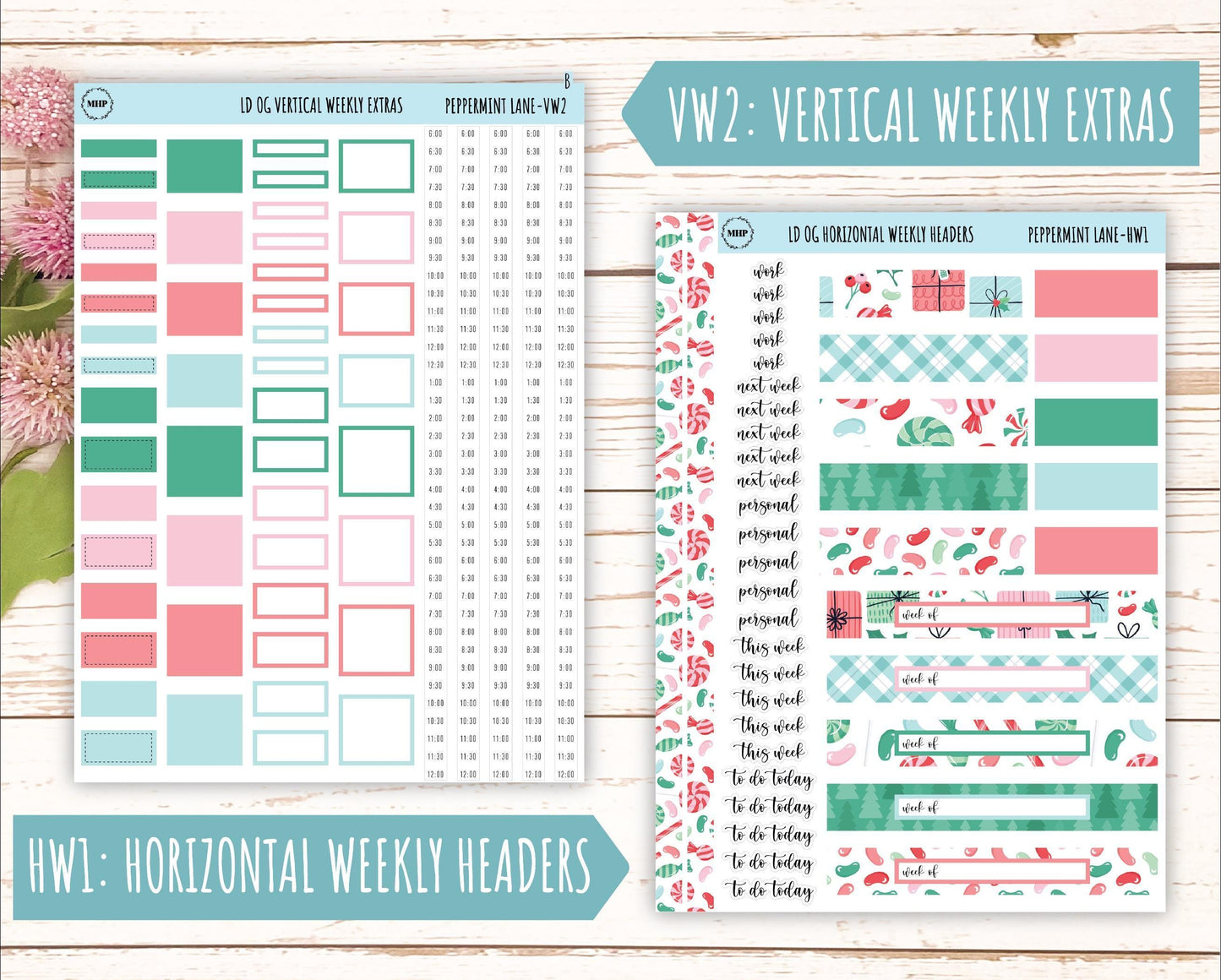 DECEMBER Stickers for Large size Horizontal & Vertical Laurel Denise Planner. (Formerly Original or Standar Size) "Peppermint Lane" || OGPL