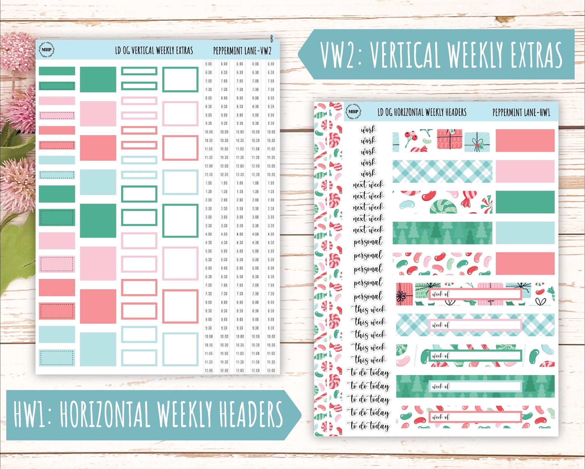 DECEMBER Stickers for Large size Horizontal & Vertical Laurel Denise Planner. (Formerly Original or Standar Size) "Peppermint Lane" || OGPL