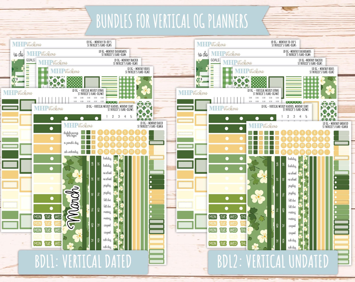 MARCH 2025 Stickers for Large size Horizontal & Vertical Laurel Denise Planners. (Formerly Original Size) "St Patrick's Flare" || OGSPF