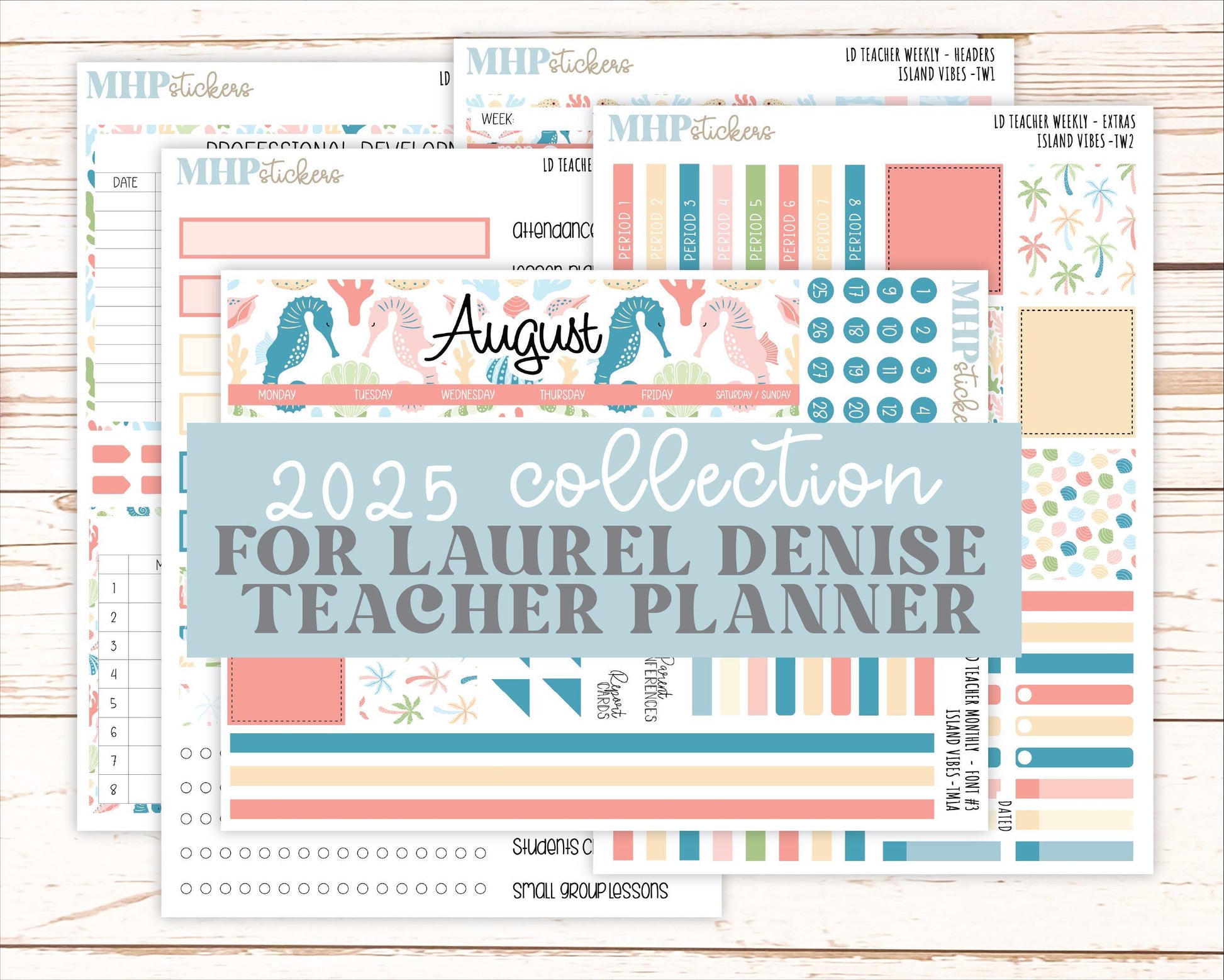 AUGUST Stickers for The Valerie Laurel Denise Planner (Formerly Teacher Planner) "Island Vibes" || TCIV