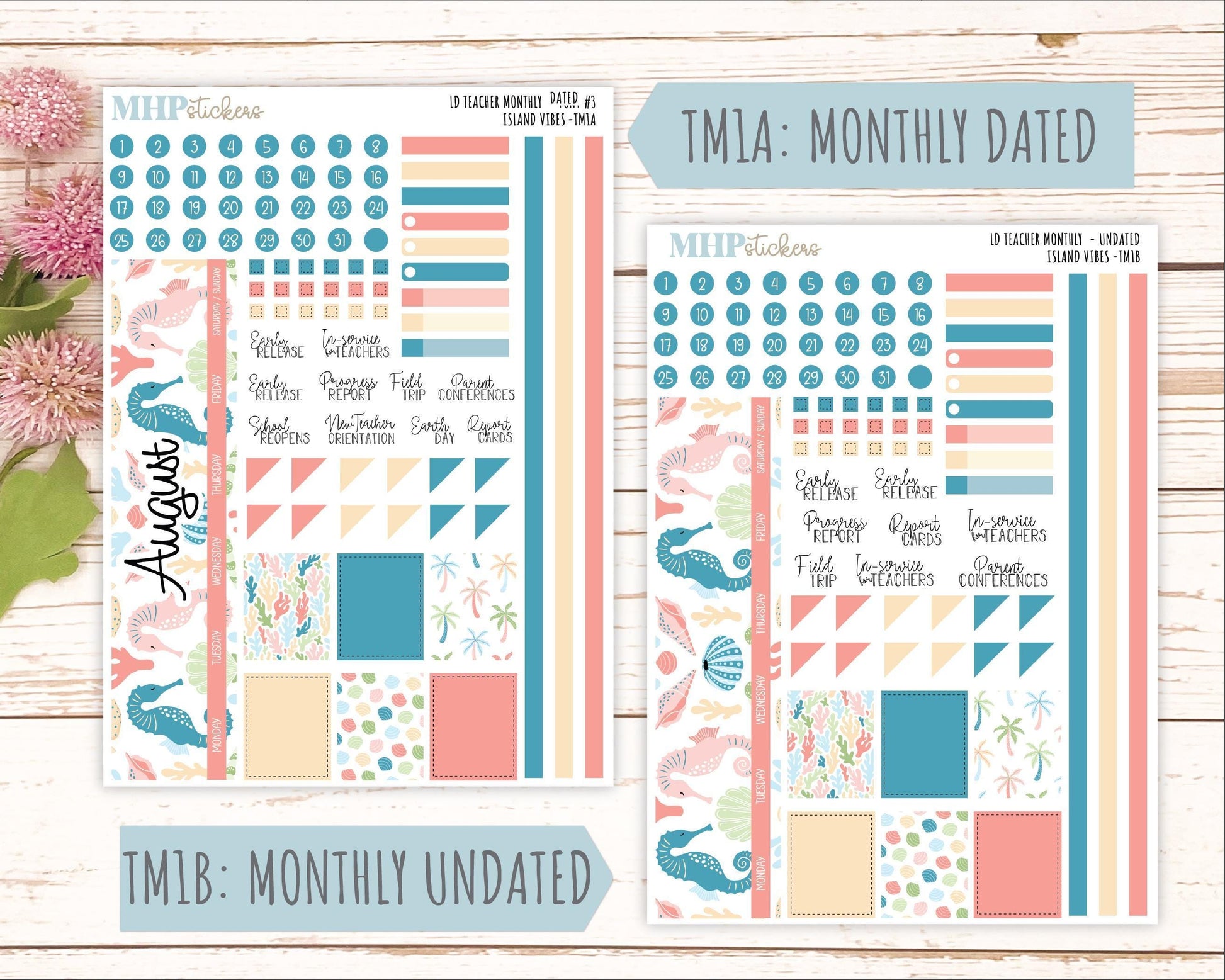 AUGUST Stickers for The Valerie Laurel Denise Planner (Formerly Teacher Planner) "Island Vibes" || TCIV
